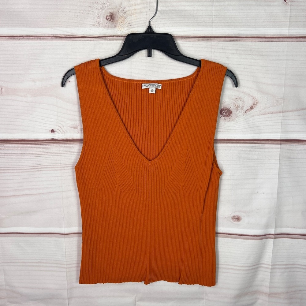 Eva Mendes Top‎ Womens XL Gold V-Neck Knit Tank Ribbed Sleeveless Slim Fit Solid